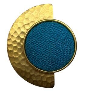 Gold Blue Clip-On Earring Boho Bohemian Statement Hammered